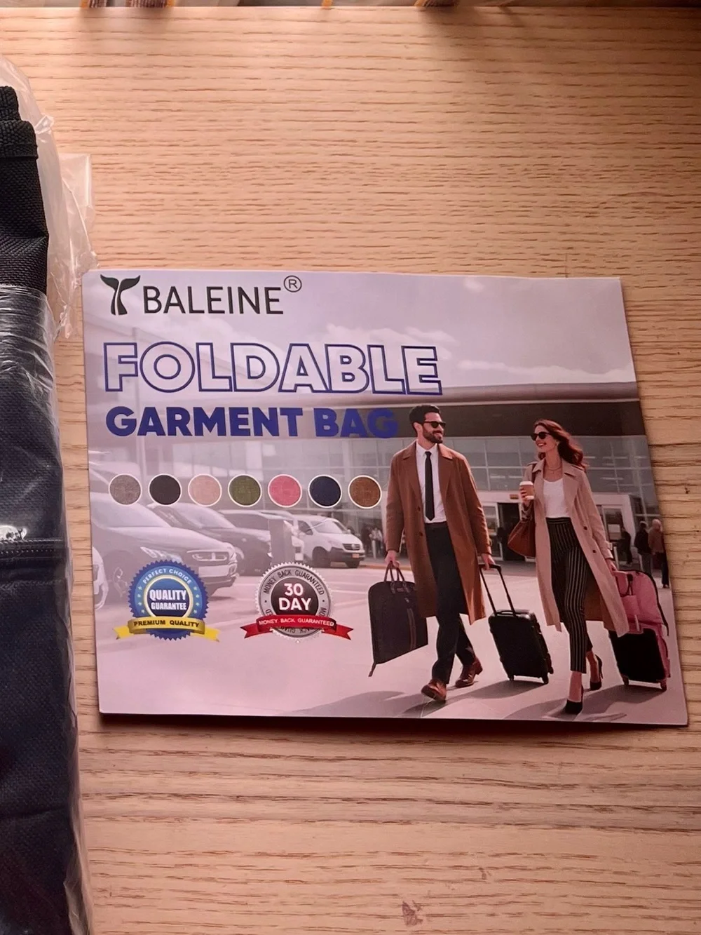 BALEINE Foldable Men’s Garment Bag – Black with Brown Trim